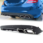 Diffusor Heckdiffusor + Chrom Auspuf für Mercedes C-Klasse W205 Limo Serien. 14-20